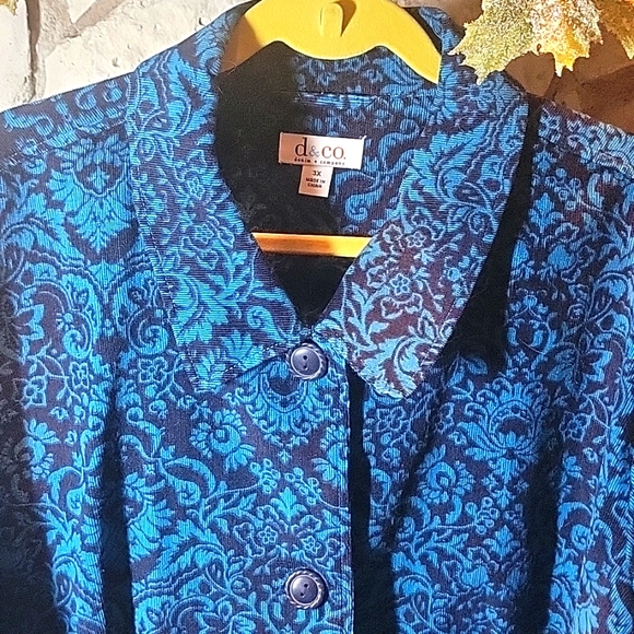 Denim & Co. Blue Corduroy Floral Print Jacket 3X Like New! - Picture 3 of 7